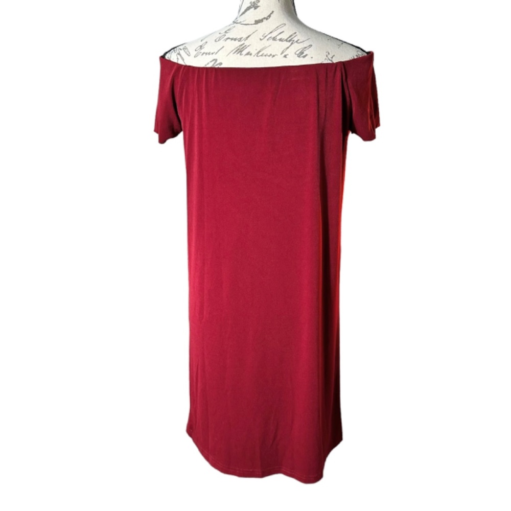Bishop + Young | Burgundy Off-Shoulder Knee-Length Dress - M - Picture 4 of 7